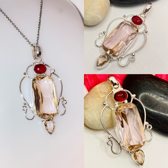 Nice Morganite, Garnet & Citrine Handmade Pendant - Picture 5 of 5